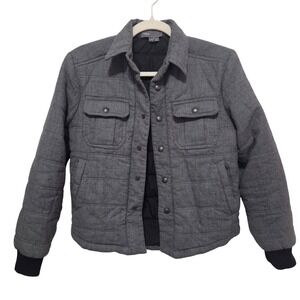 Vince Quilted Wool Blend Shirt Jacket Charcoal Grey Youth LG Snap Front Pockets